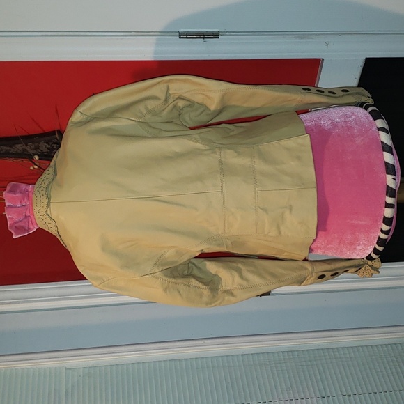 ππ€π WILSONS VINTAGE 90S GENUINE LEATHER TAN EYELET SCALLOPED BLAZER JACKET - Picture 14 of 16